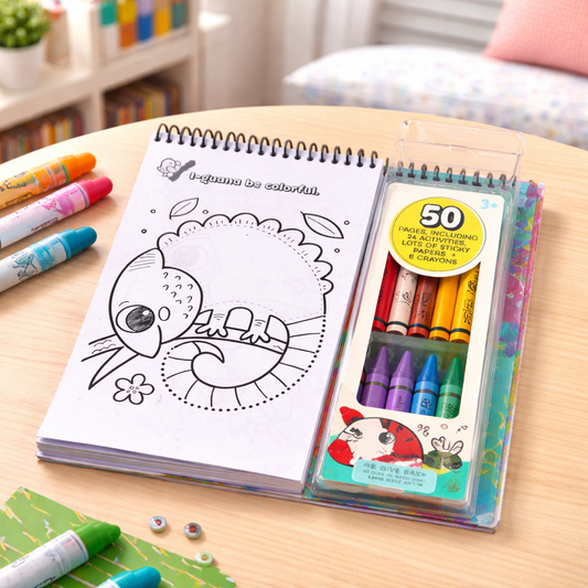 دفتر تلوين و لصق للاطفال مع ألوان بتصميم سفاري