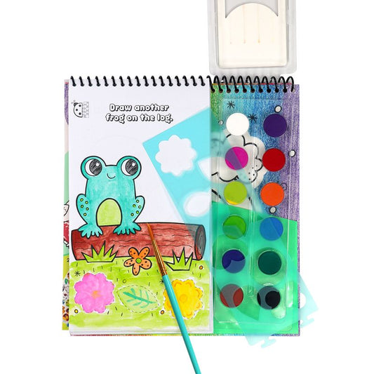 دفتر تلوين صغير مع ألوان مائية بتصميم أصدقاء الطبيعة