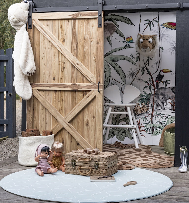 سجادة غرف اطفال مستديرة (رمادي / اخضر)