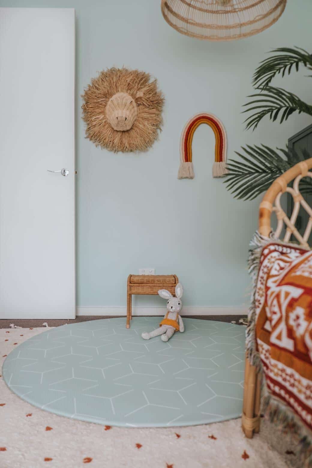 سجادة غرف اطفال مستديرة (رمادي / اخضر)