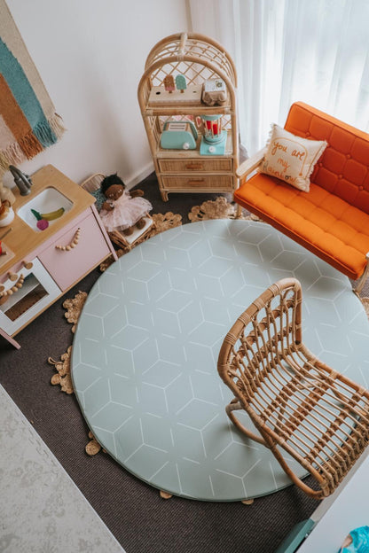 سجادة غرف اطفال مستديرة (رمادي / اخضر)